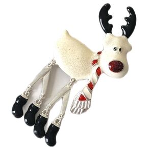 Vintage Rudolph Reindeer Metal Dangly Legs Christmas Xmas Holiday Brooch